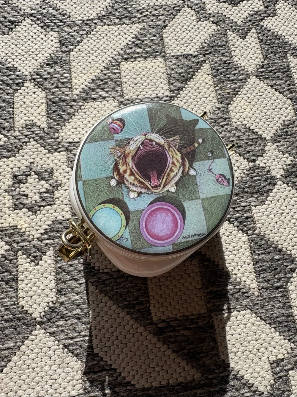 Cat Treat Container Gary Patterson - Pink & Teal Illustration